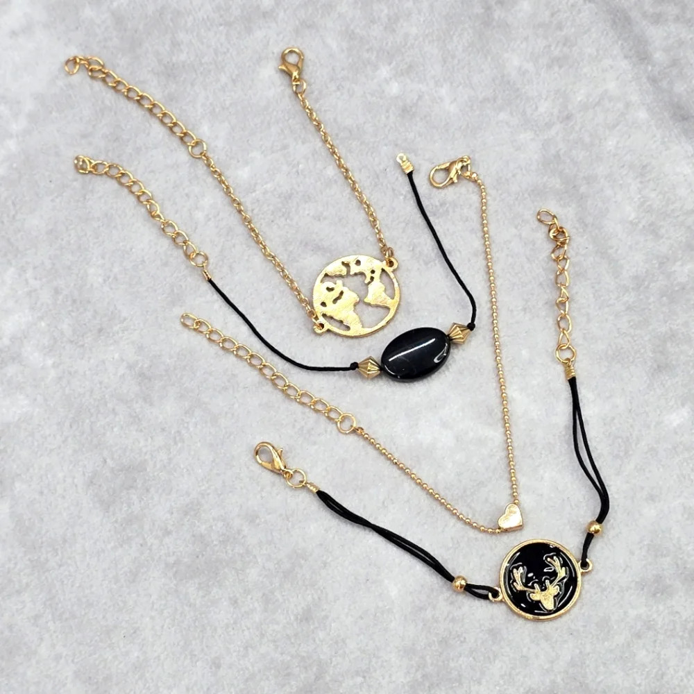 Black Gold Deer World Charm Bracelet Set of‎ 4 Fashion Jewelry JB2-80
